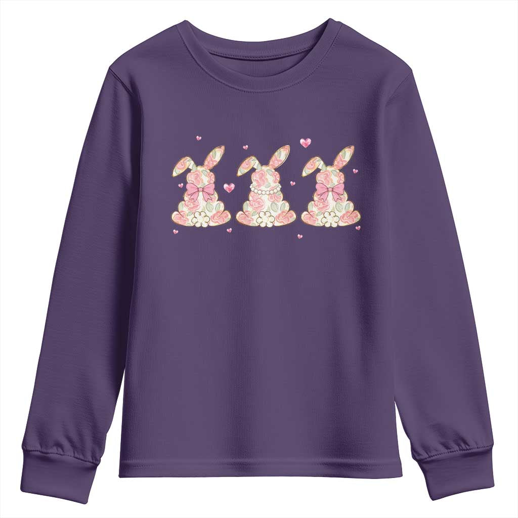 Floral Bunny Easter Youth Sweatshirt Shabby Chic Rose Pattern TS12 Purple Print Your Wear