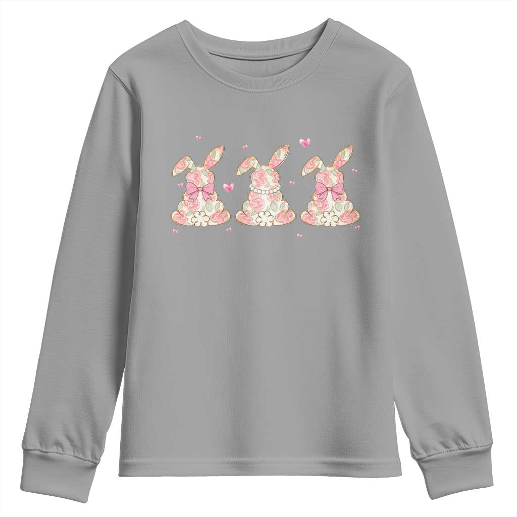 Floral Bunny Easter Youth Sweatshirt Shabby Chic Rose Pattern TS12 Sport Gray Print Your Wear