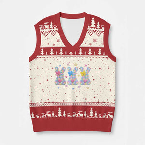 Faux Yarn Easter Bunny Effect Printed V-Neck Knit Sweater Vest Coquette Aesthetic Gift TS12 Beige Red Print Your Wear