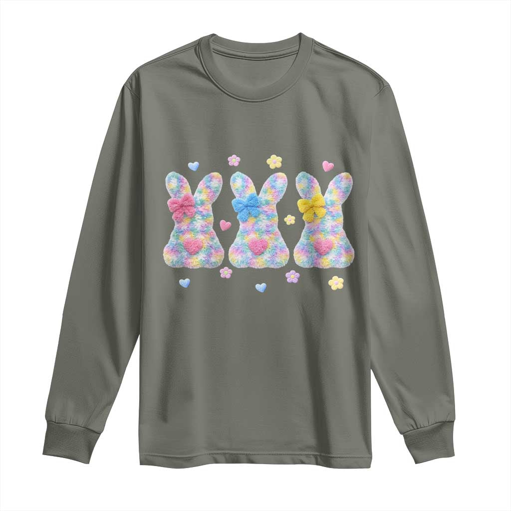 Faux Yarn Easter Bunny Effect Printed Long Sleeve Shirt Coquette Aesthetic Gift TS12 Military Green Print Your Wear