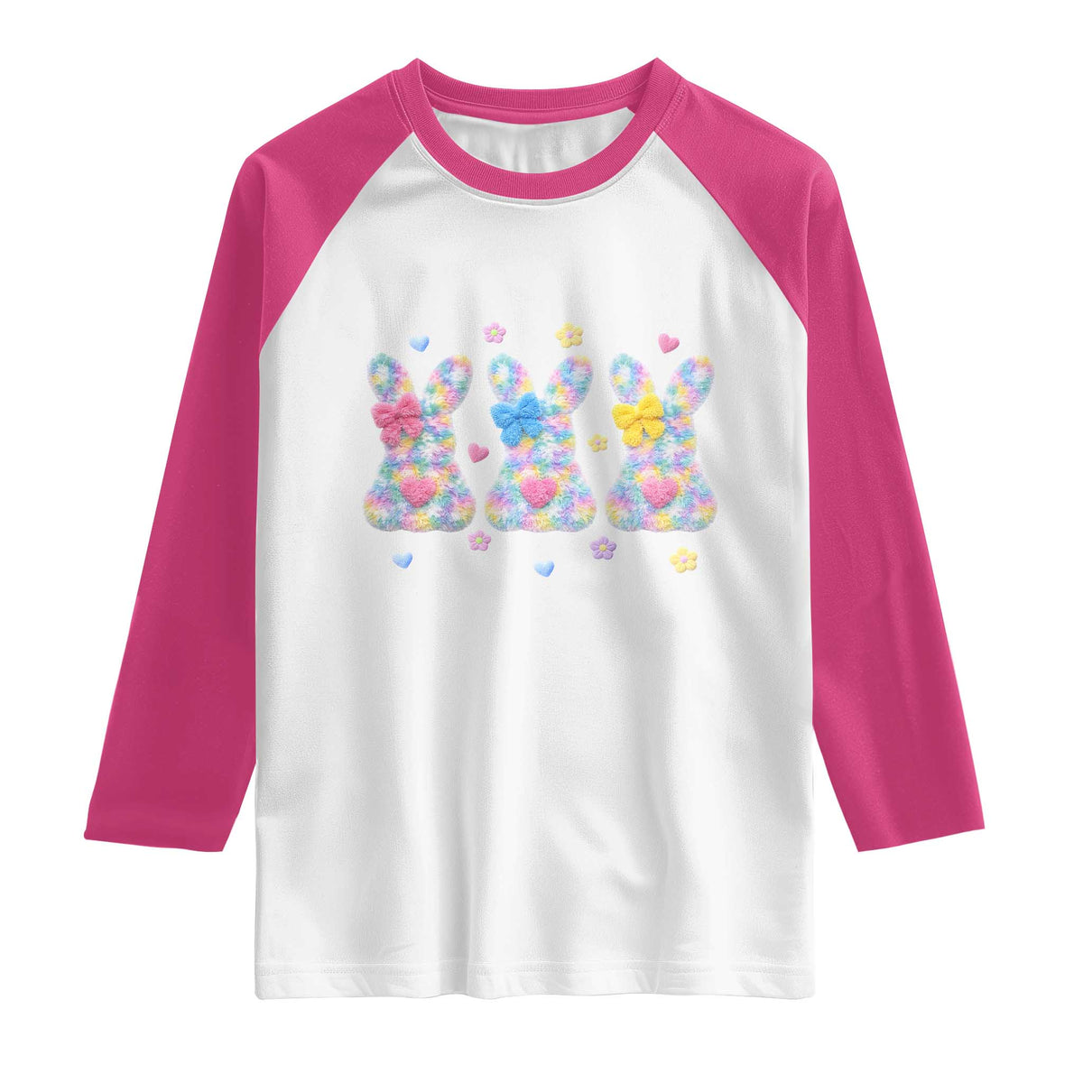 Faux Yarn Easter Bunny Effect Printed Raglan Shirt Coquette Aesthetic Gift TS12 White Heliconia Print Your Wear