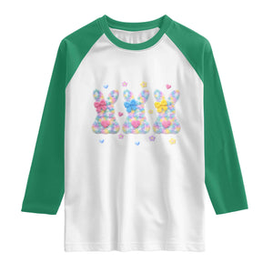 Faux Yarn Easter Bunny Effect Printed Raglan Shirt Coquette Aesthetic Gift TS12 White Kelly Green Print Your Wear