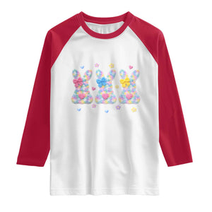 Faux Yarn Easter Bunny Effect Printed Raglan Shirt Coquette Aesthetic Gift TS12 White Red Print Your Wear