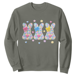 Faux Yarn Easter Bunny Effect Printed Sweatshirt Coquette Aesthetic Gift TS12 Military Green Print Your Wear