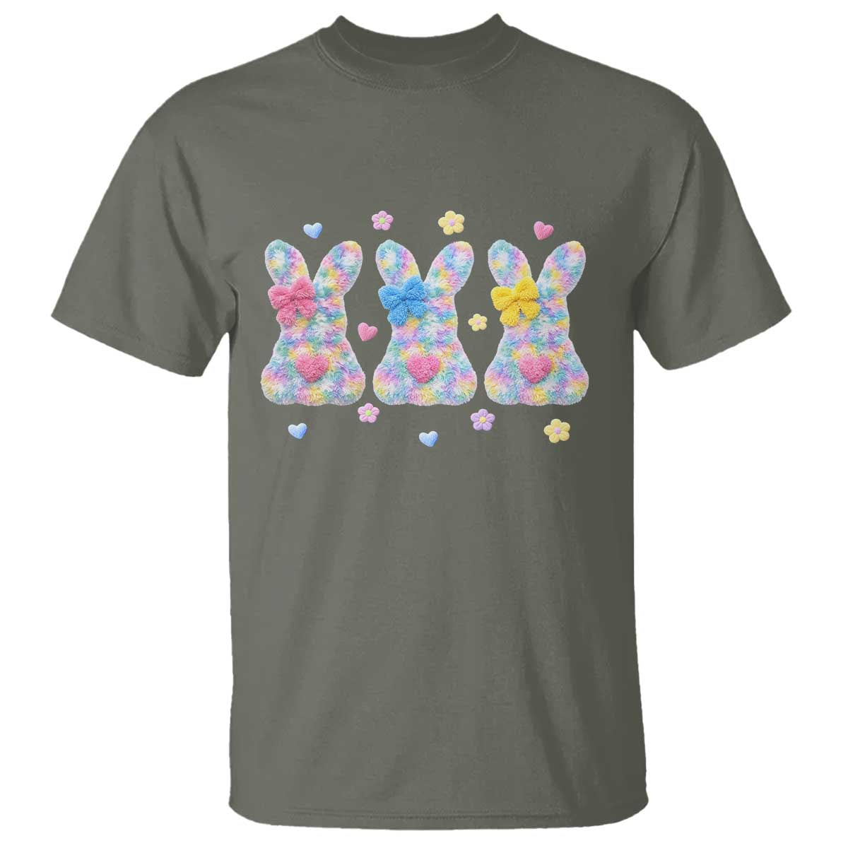 Faux Yarn Easter Bunny Effect Printed T Shirt Coquette Aesthetic Gift TS12 Military Green Print Your Wear