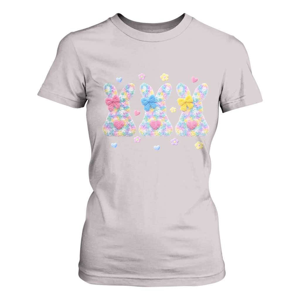 Faux Yarn Easter Bunny Effect Printed T Shirt For Women Coquette Aesthetic Gift TS12 Ice Gray Print Your Wear