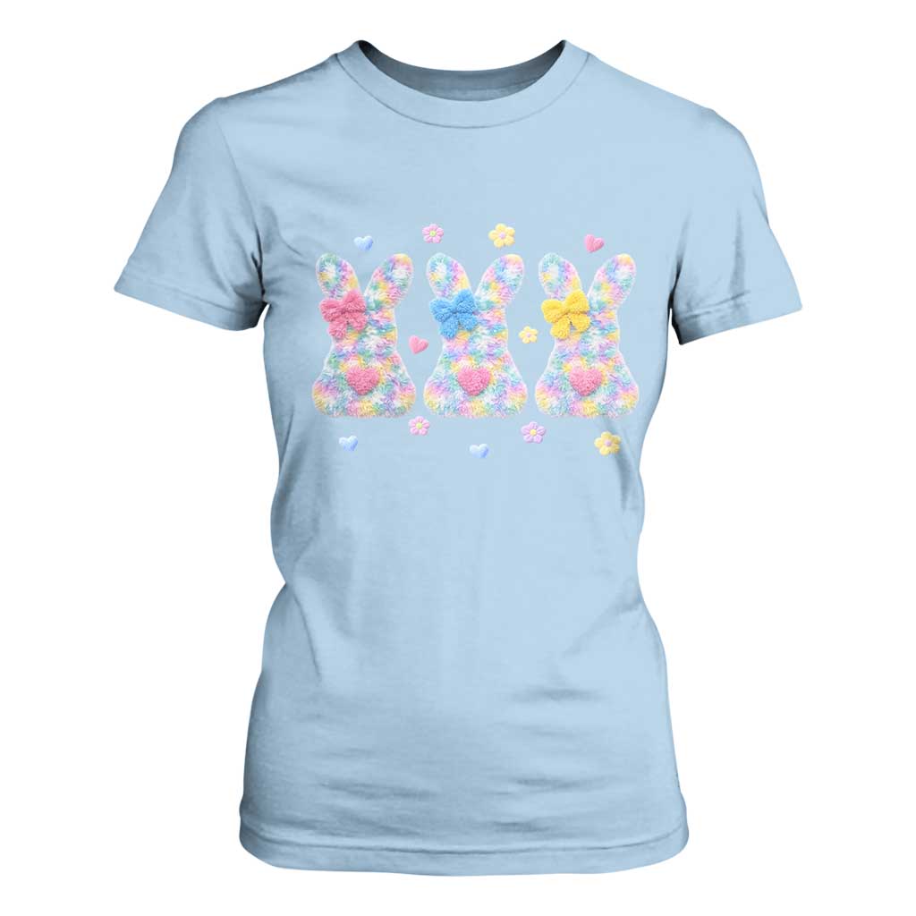 Faux Yarn Easter Bunny Effect Printed T Shirt For Women Coquette Aesthetic Gift TS12 Light Blue Print Your Wear