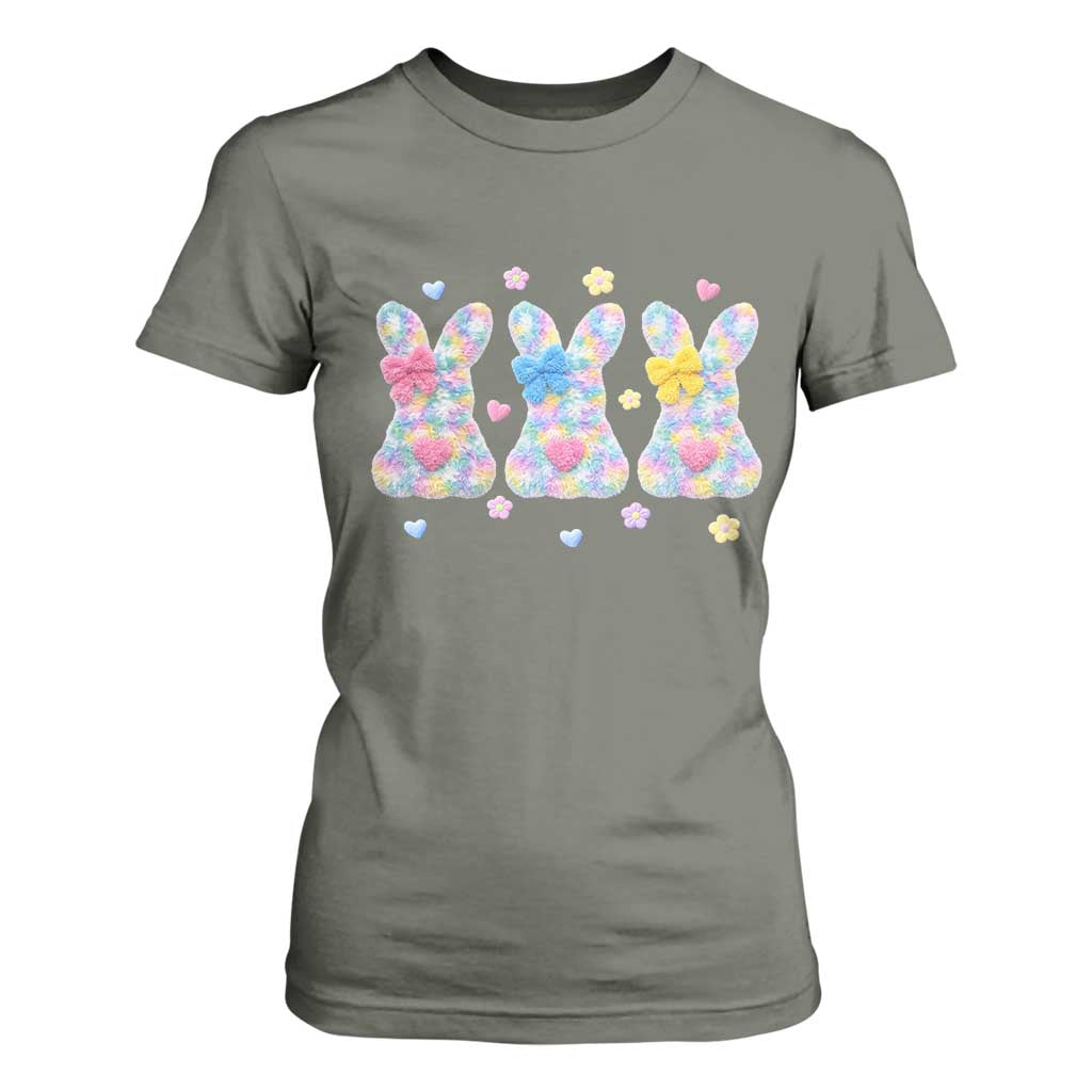 Faux Yarn Easter Bunny Effect Printed T Shirt For Women Coquette Aesthetic Gift TS12 Military Green Print Your Wear