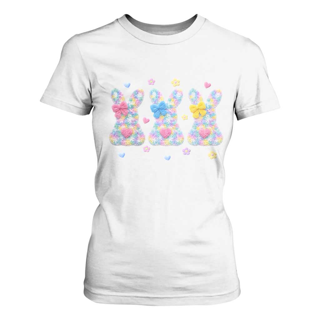 Faux Yarn Easter Bunny Effect Printed T Shirt For Women Coquette Aesthetic Gift TS12 White Print Your Wear