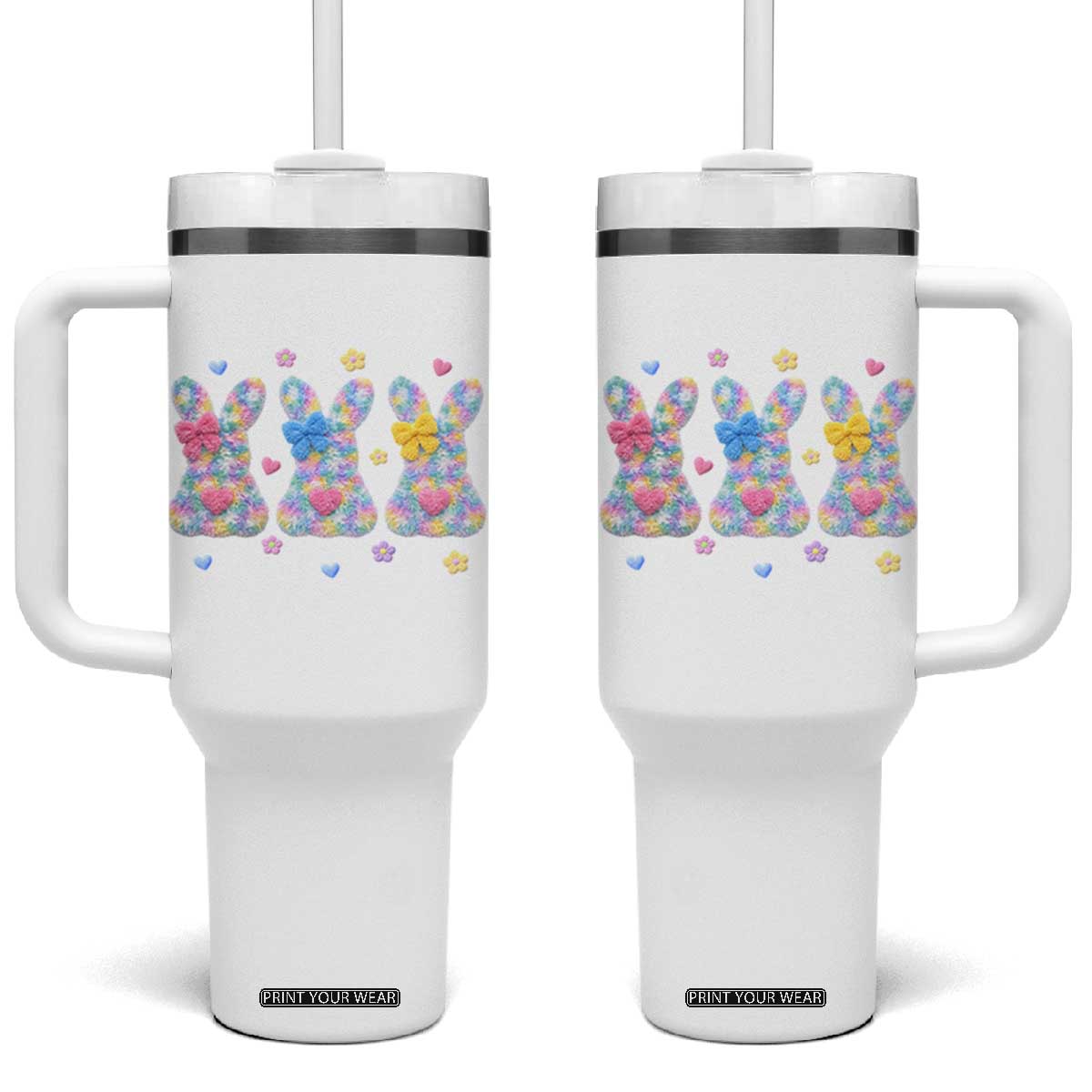 Faux Yarn Easter Bunny Effect Printed Tumbler With Handle Coquette Aesthetic Gift TS12 One Size: 40 oz White Print Your Wear
