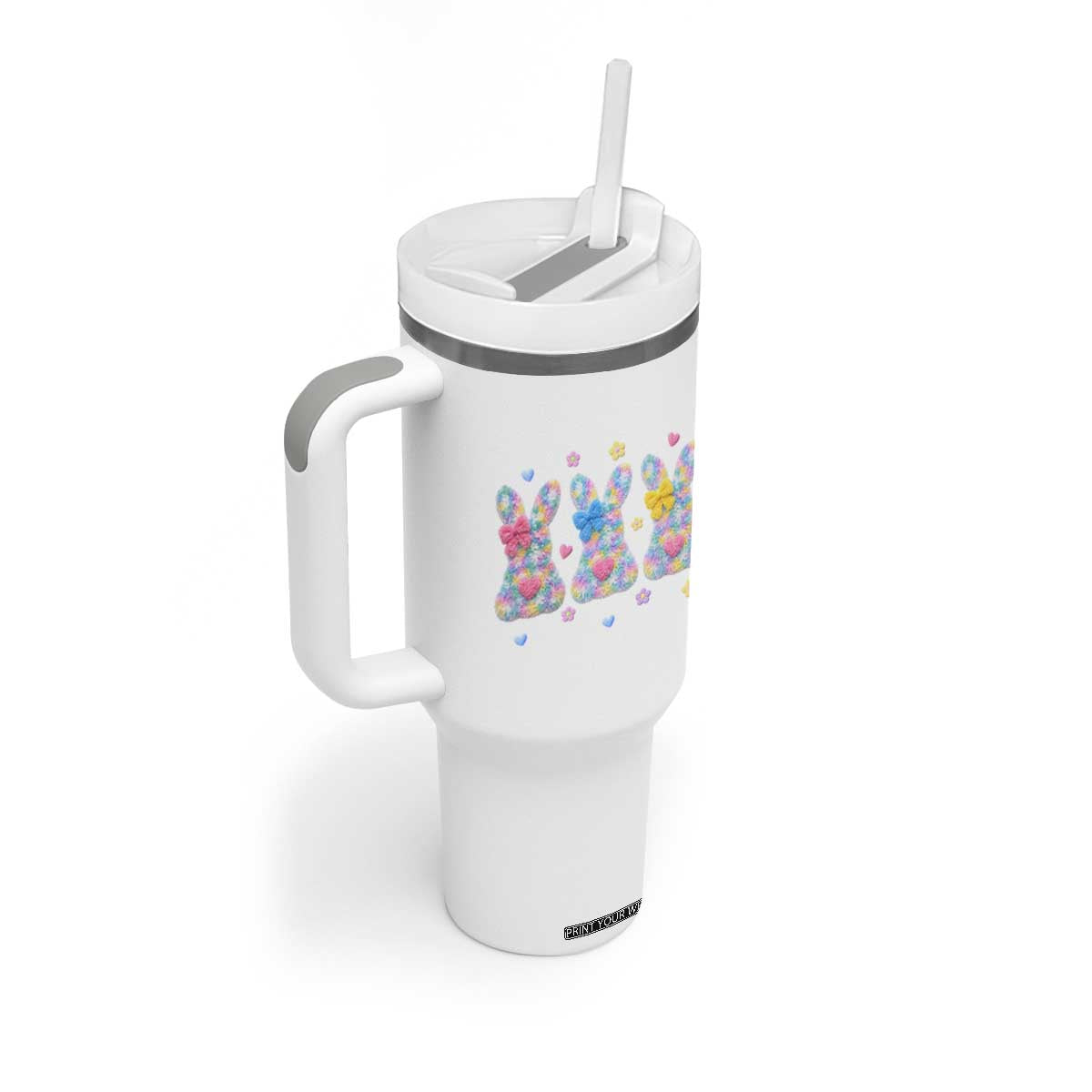 Faux Yarn Easter Bunny Effect Printed Tumbler With Handle Coquette Aesthetic Gift TS12 Print Your Wear