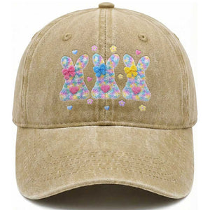 Faux Yarn Easter Bunny Effect Printed Washed Cotton Baseball Cap Coquette Aesthetic Gift TS12 Print Your Wear