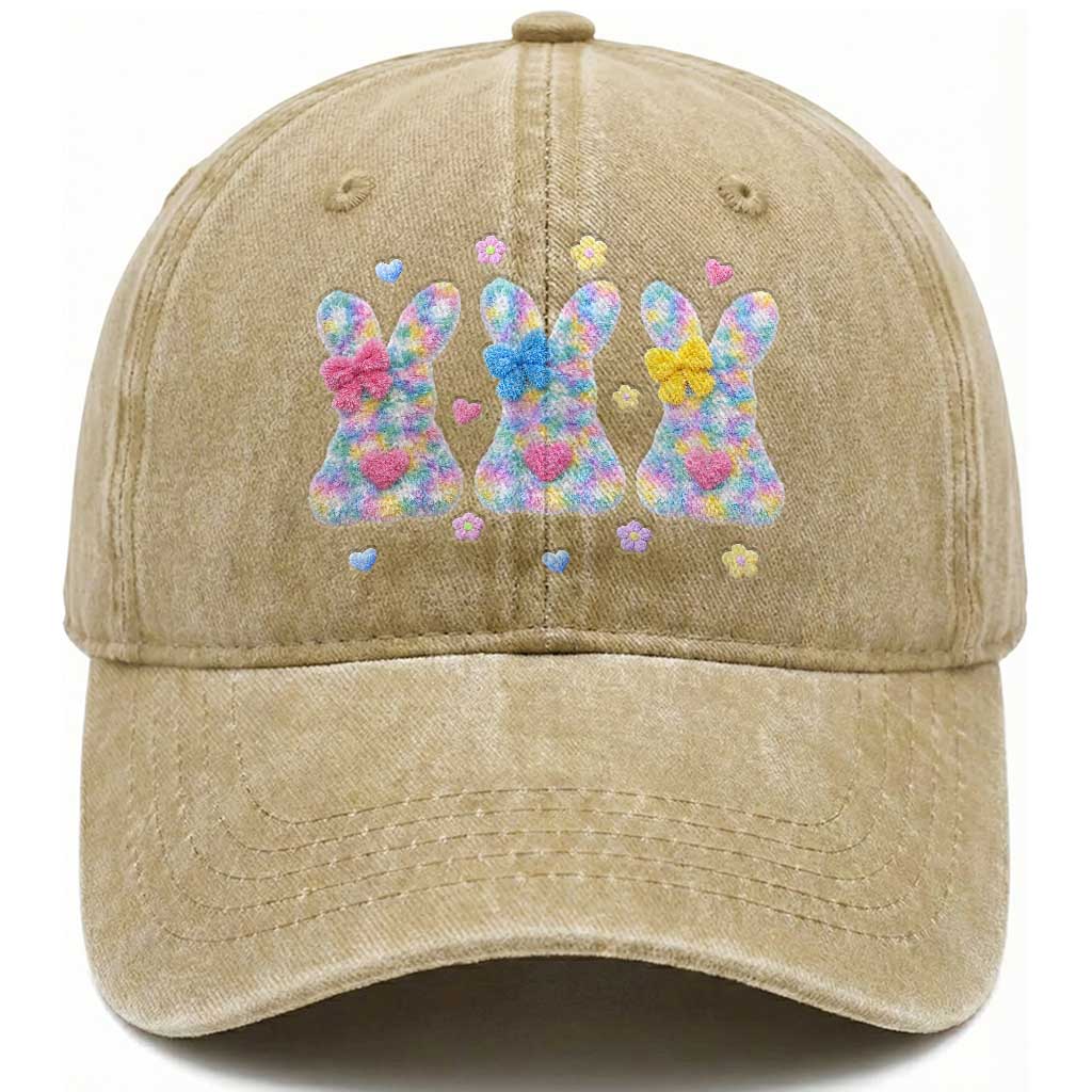 Faux Yarn Easter Bunny Effect Printed Washed Cotton Baseball Cap Coquette Aesthetic Gift TS12 Print Your Wear