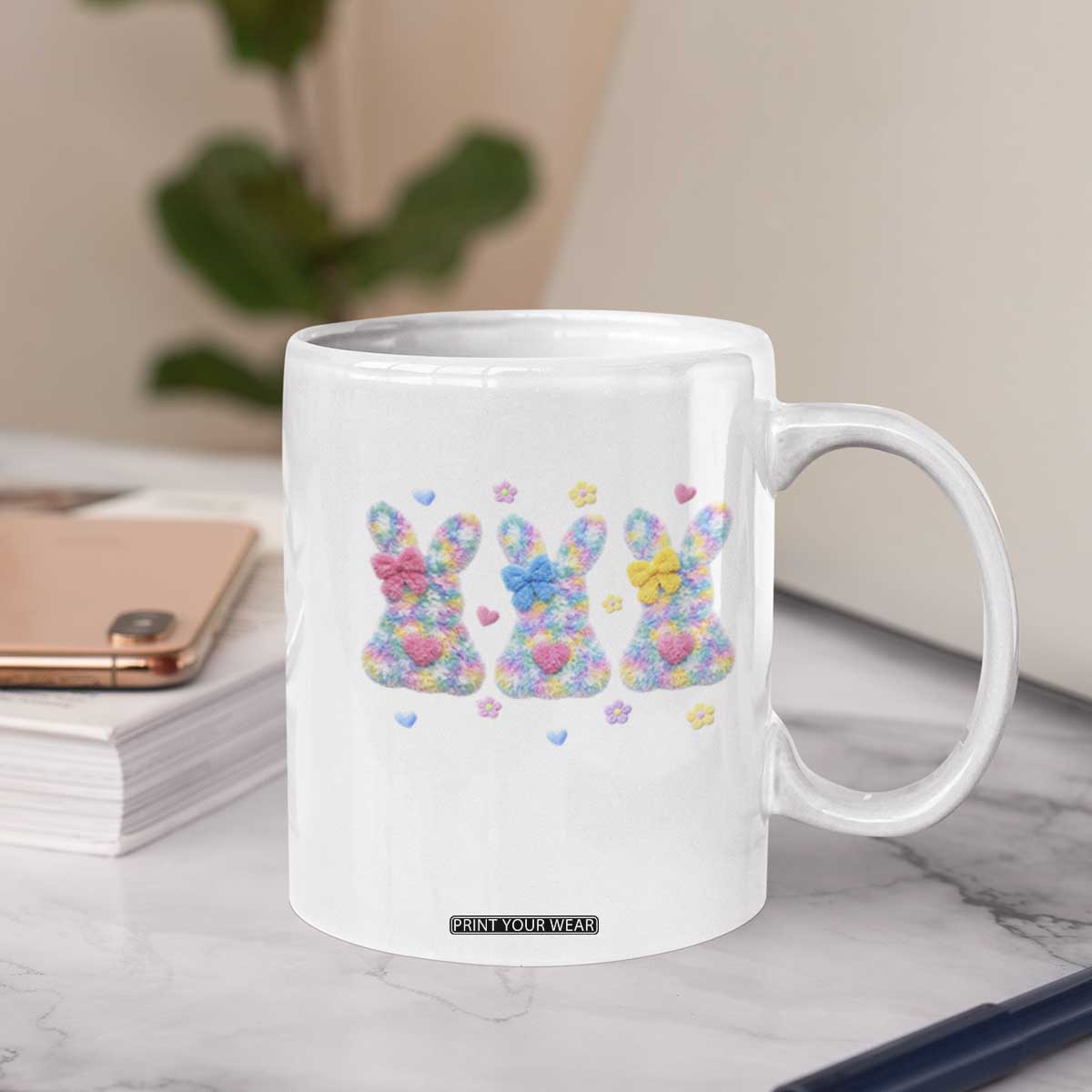 Faux Yarn Easter Bunny Effect Printed Coffee Mug Coquette Aesthetic Gift TS12 Print Your Wear