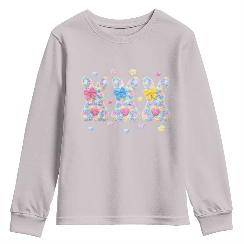 Faux Yarn Easter Bunny Effect Printed Youth Sweatshirt Coquette Aesthetic Gift TS12 Ice Gray Print Your Wear