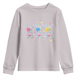Faux Yarn Easter Bunny Effect Printed Youth Sweatshirt Coquette Aesthetic Gift TS12 Ice Gray Print Your Wear