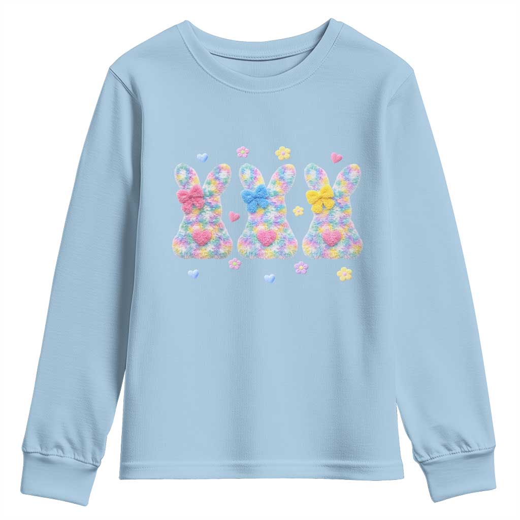 Faux Yarn Easter Bunny Effect Printed Youth Sweatshirt Coquette Aesthetic Gift TS12 Light Blue Print Your Wear