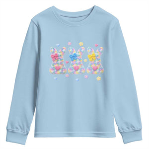 Faux Yarn Easter Bunny Effect Printed Youth Sweatshirt Coquette Aesthetic Gift TS12 Light Blue Print Your Wear