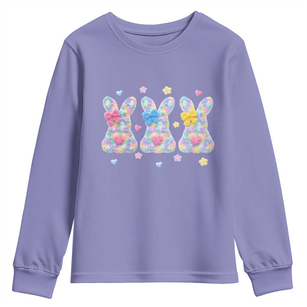 Faux Yarn Easter Bunny Effect Printed Youth Sweatshirt Coquette Aesthetic Gift TS12 Violet Print Your Wear