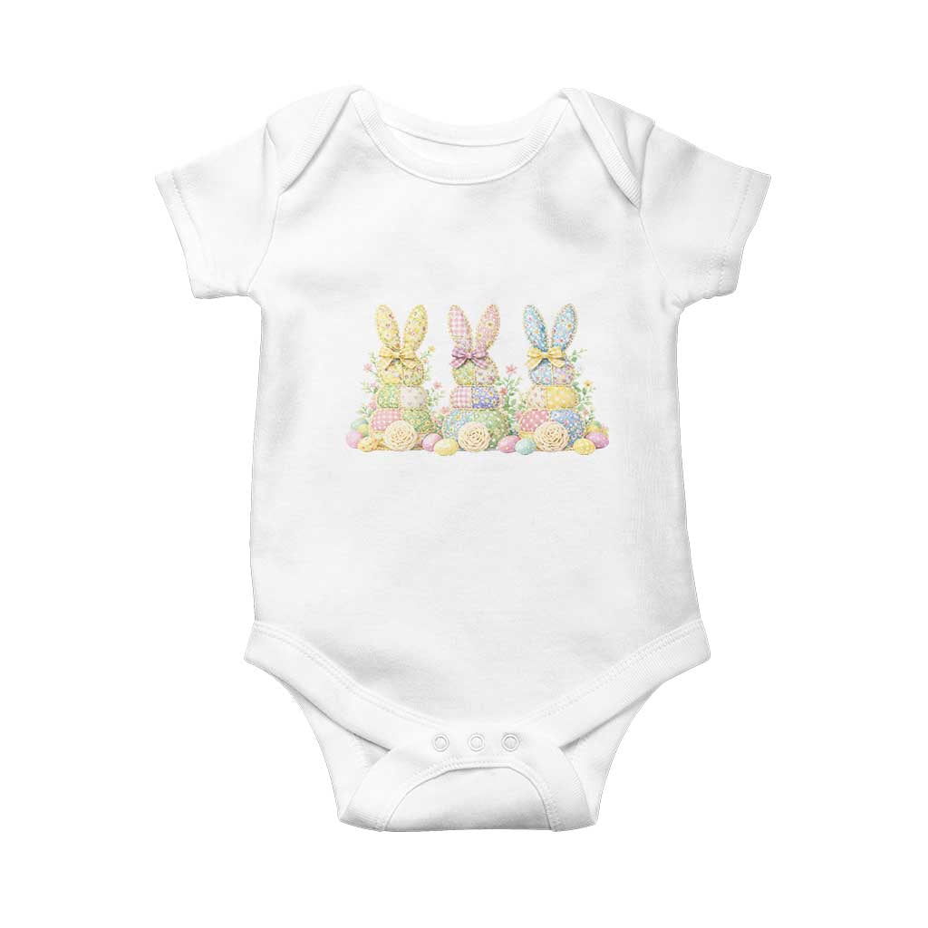 Faux Patchwork Easter Bunny Effect Printed Baby Onesie Cottagecore Bunny Gift For Women TS12 White Print Your Wear