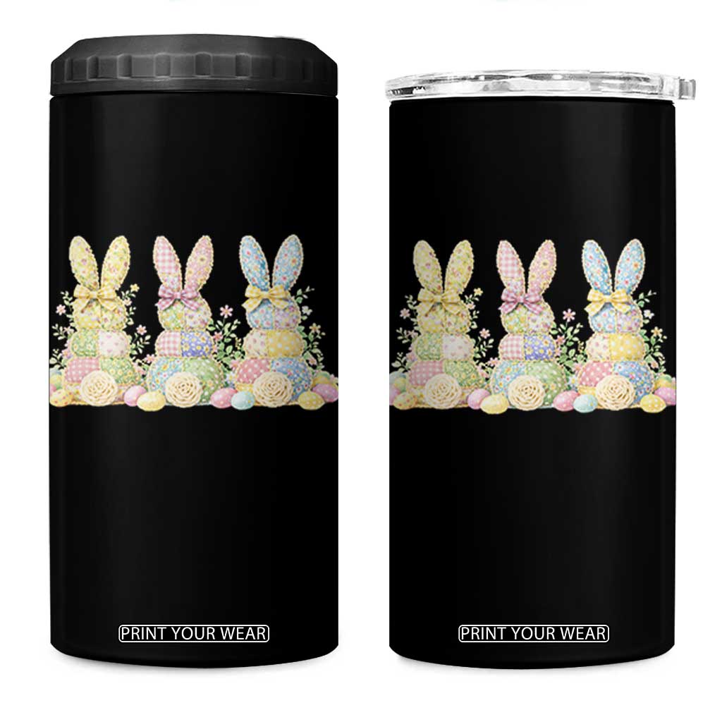 Faux Patchwork Easter Bunny Effect Printed 4 in 1 Can Cooler Tumbler Cottagecore Bunny Gift For Women TS12 One Size: 16 oz Black Print Your Wear