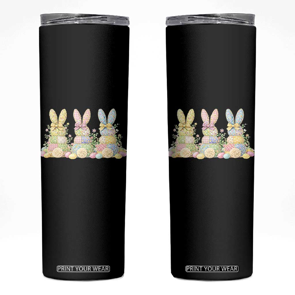 Faux Patchwork Easter Bunny Effect Printed Skinny Tumbler Cottagecore Bunny Gift For Women TS12 Black Print Your Wear
