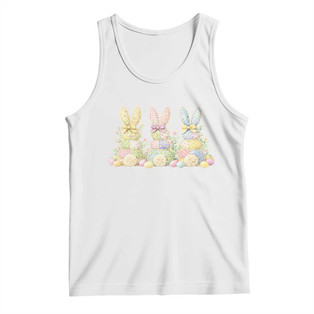 Faux Patchwork Easter Bunny Effect Printed Tank Top Cottagecore Bunny Gift For Women TS12 White Print Your Wear