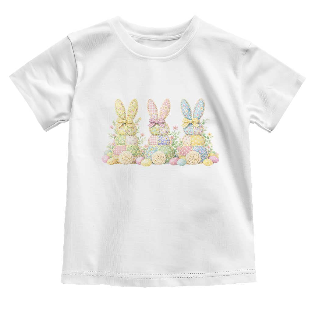 Faux Patchwork Easter Bunny Effect Printed Toddler T Shirt Cottagecore Bunny Gift For Women TS12 White Print Your Wear