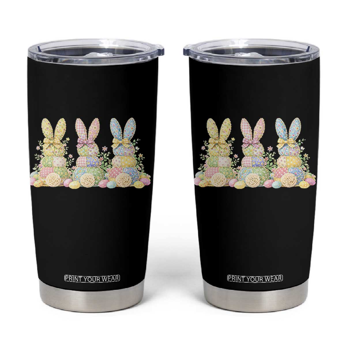 Faux Patchwork Easter Bunny Effect Printed Tumbler Cup Cottagecore Bunny Gift For Women TS12 Black Print Your Wear