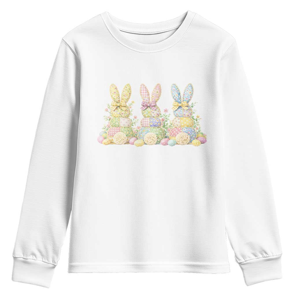Faux Patchwork Easter Bunny Effect Printed Youth Sweatshirt Cottagecore Bunny Gift For Women TS12 White Print Your Wear