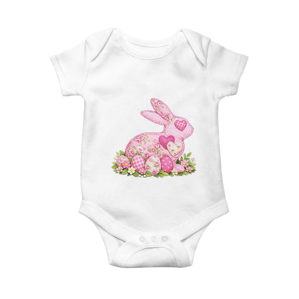 Faux Patchwork Easter Bunny Effect Printed Baby Onesie Vintage Cottagecore Floral Bunny Gift TS12 White Print Your Wear