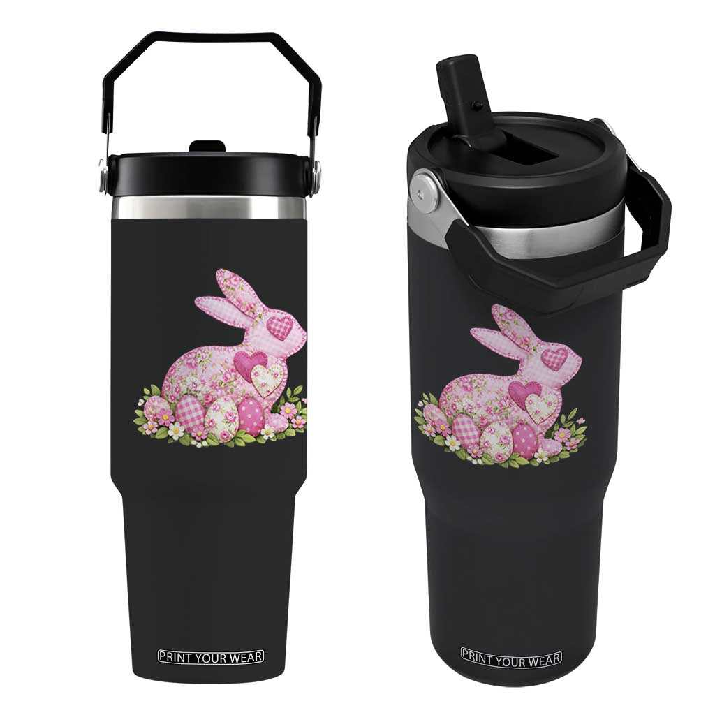 Faux Patchwork Easter Bunny Effect Printed Flip Straw Tumbler Vintage Cottagecore Floral Bunny Gift TS12 One Size: 30 oz Black Print Your Wear