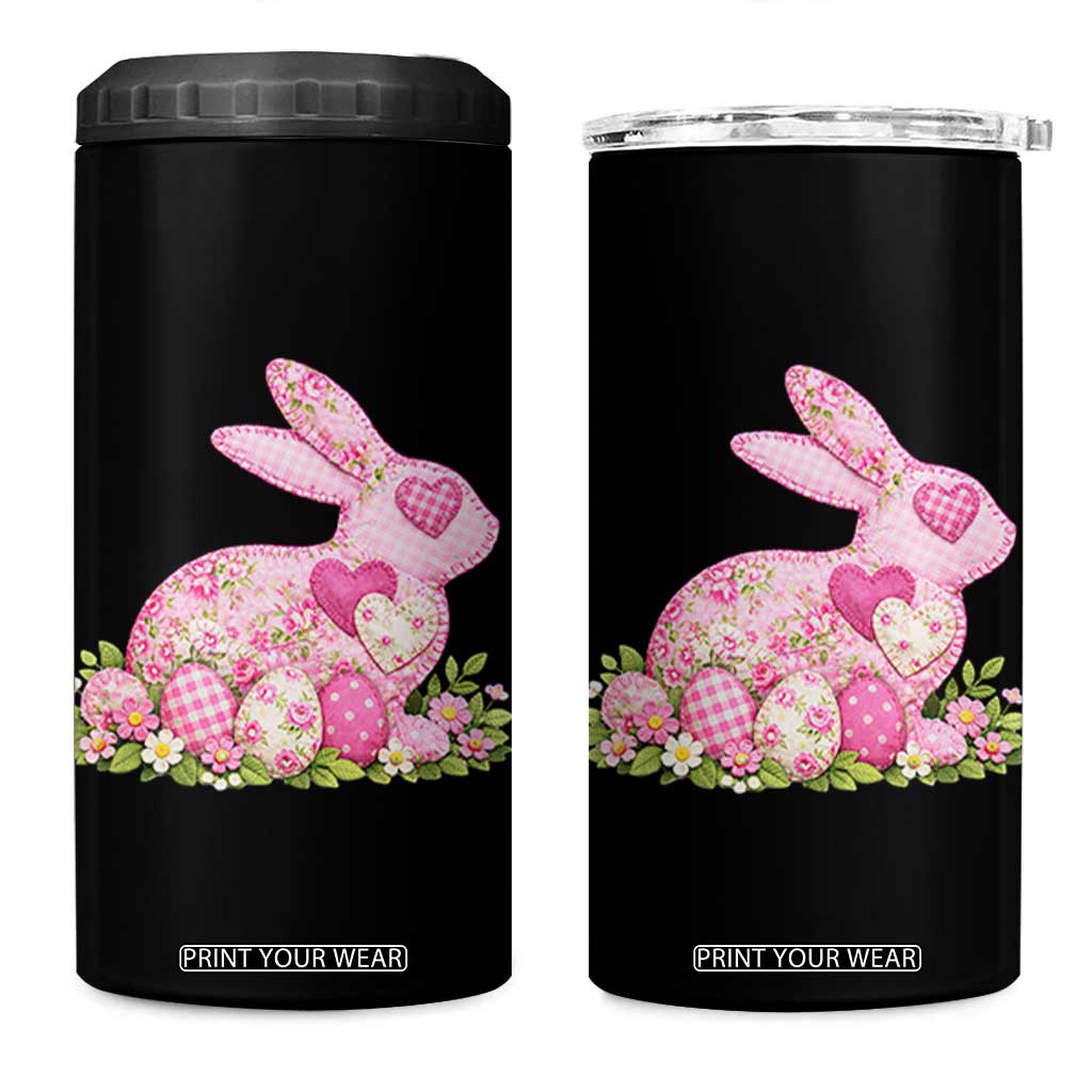 Faux Patchwork Easter Bunny Effect Printed 4 in 1 Can Cooler Tumbler Vintage Cottagecore Floral Bunny Gift TS12 One Size: 16 oz Black Print Your Wear