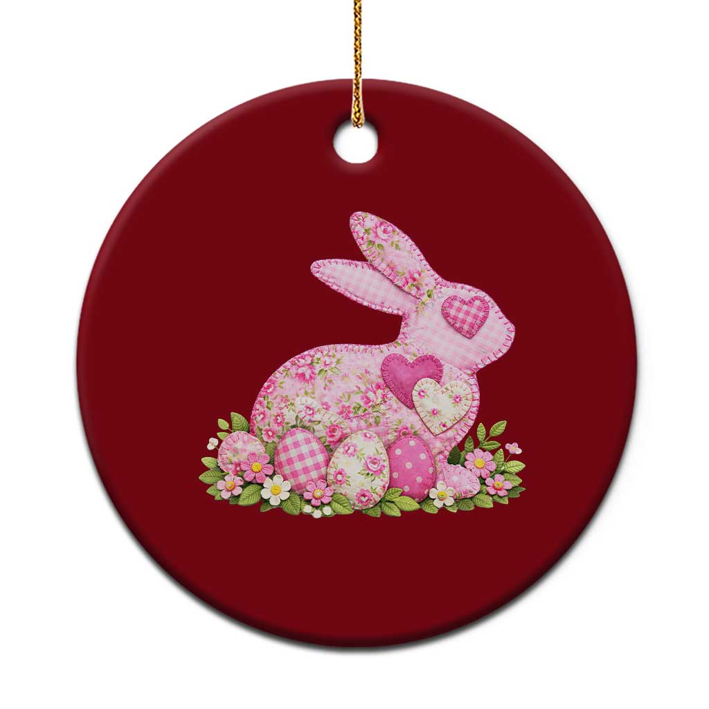 Faux Patchwork Easter Bunny Effect Printed Ceramic Ornament Vintage Cottagecore Floral Bunny Gift TS12 1pc Red Print Your Wear