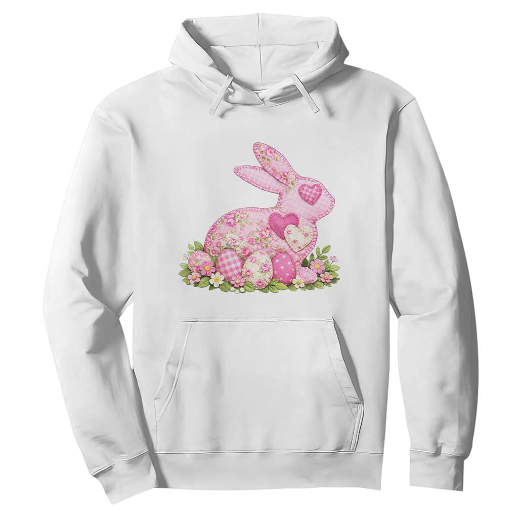 Faux Patchwork Easter Bunny Effect Printed Hoodie Vintage Cottagecore Floral Bunny Gift TS12 White Print Your Wear