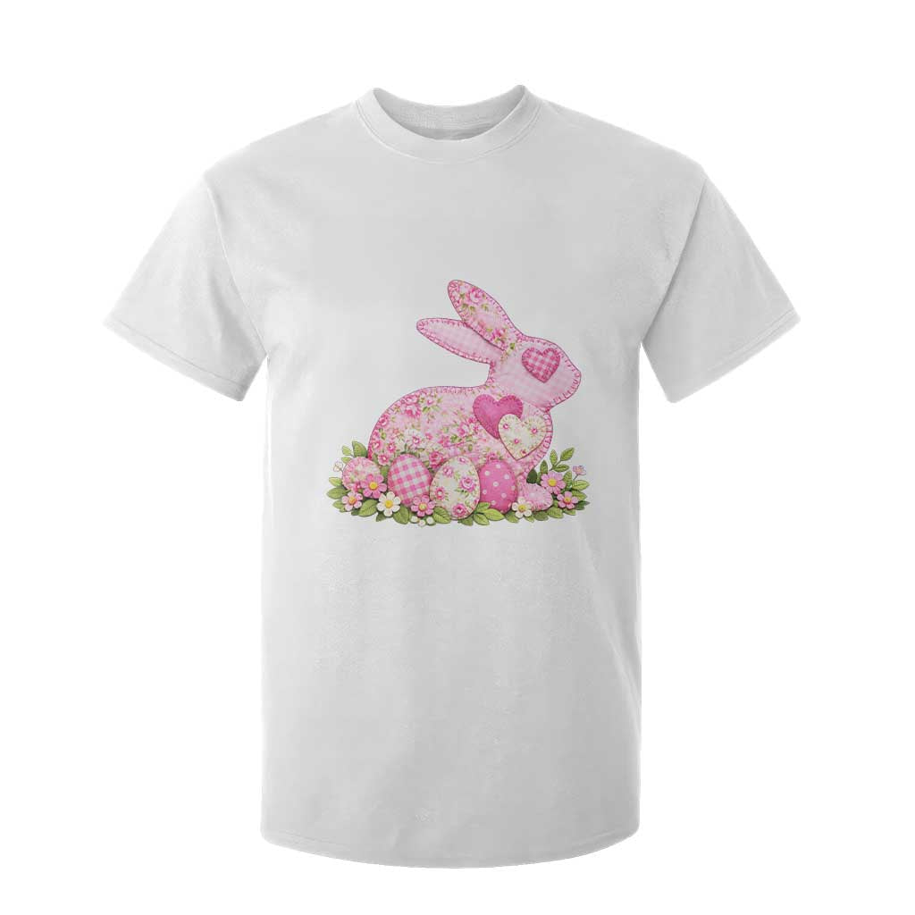 Faux Patchwork Easter Bunny Effect Printed T Shirt For Kid Vintage Cottagecore Floral Bunny Gift TS12 White Print Your Wear