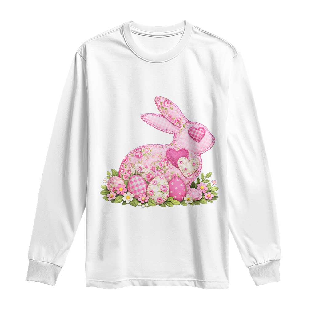 Faux Patchwork Easter Bunny Effect Printed Long Sleeve Shirt Vintage Cottagecore Floral Bunny Gift TS12 White Print Your Wear