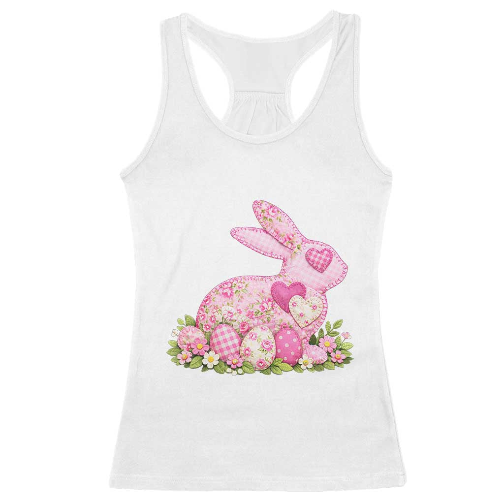 Faux Patchwork Easter Bunny Effect Printed Racerback Tank Top Vintage Cottagecore Floral Bunny Gift TS12 White Print Your Wear