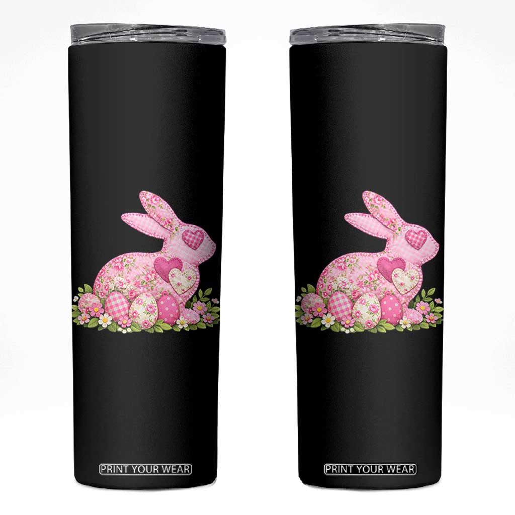 Faux Patchwork Easter Bunny Effect Printed Skinny Tumbler Vintage Cottagecore Floral Bunny Gift TS12 Black Print Your Wear