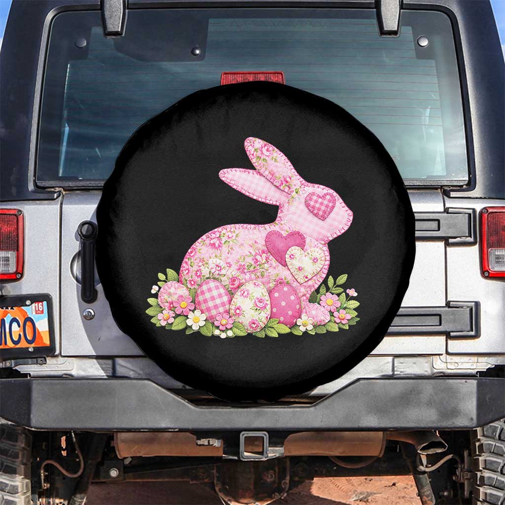 Faux Patchwork Easter Bunny Effect Printed Spare Tire Cover Vintage Cottagecore Floral Bunny Gift TS12 No hole Black Print Your Wear