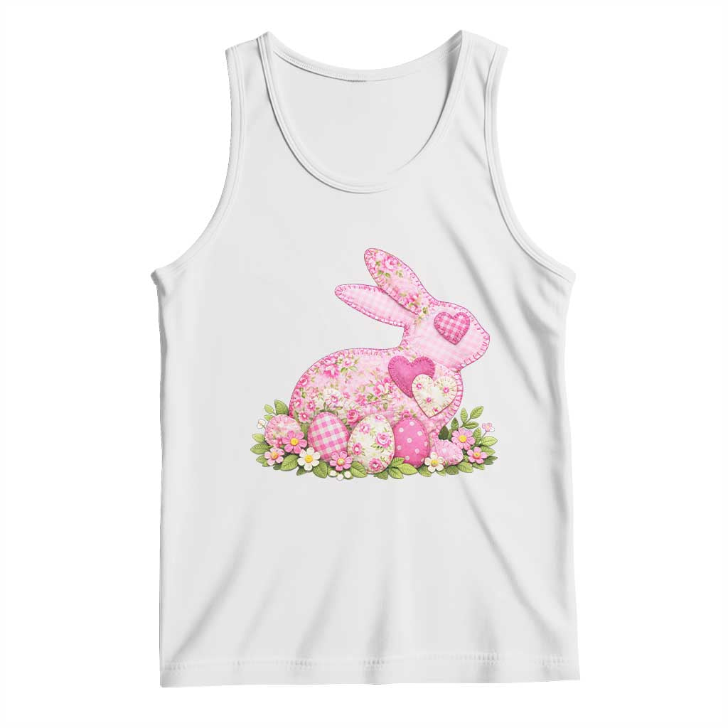 Faux Patchwork Easter Bunny Effect Printed Tank Top Vintage Cottagecore Floral Bunny Gift TS12 White Print Your Wear