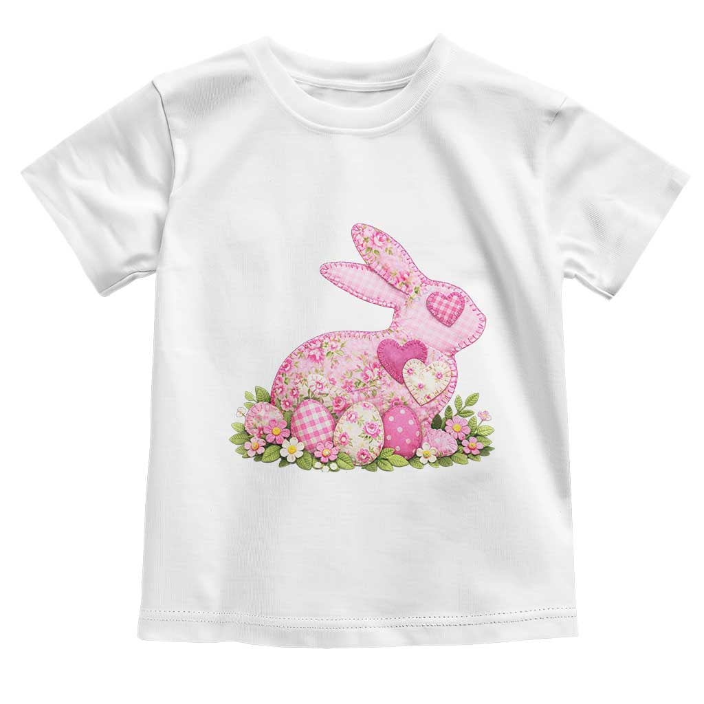 Faux Patchwork Easter Bunny Effect Printed Toddler T Shirt Vintage Cottagecore Floral Bunny Gift TS12 White Print Your Wear