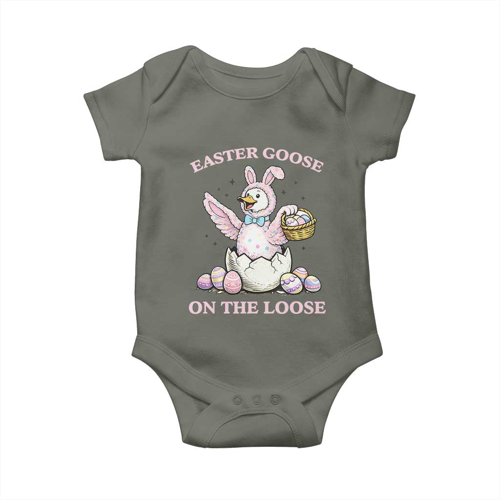 Easter Goose On The Loose Baby Onesie Funny Easter Egg Hunt Gift TS12 Military Green Print Your Wear