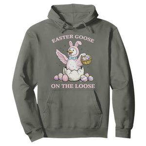 Easter Goose On The Loose Hoodie Funny Easter Egg Hunt Gift TS12 Military Green Print Your Wear