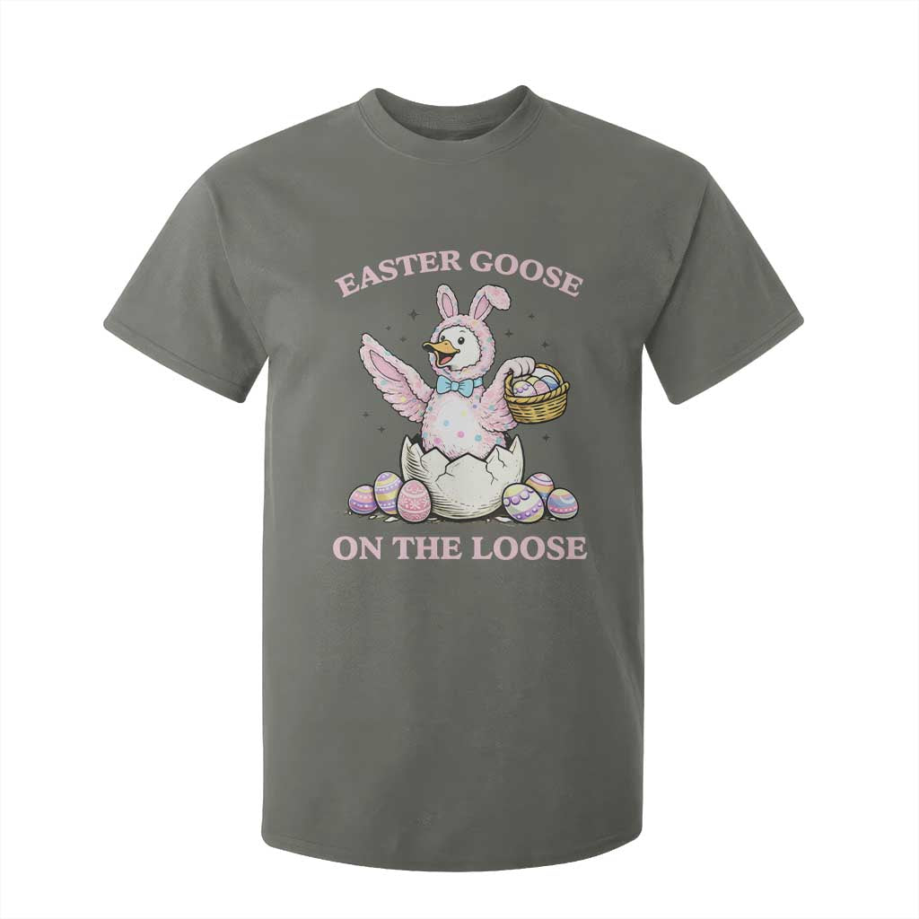 Easter Goose On The Loose T Shirt For Kid Funny Easter Egg Hunt Gift TS12 Military Green Print Your Wear