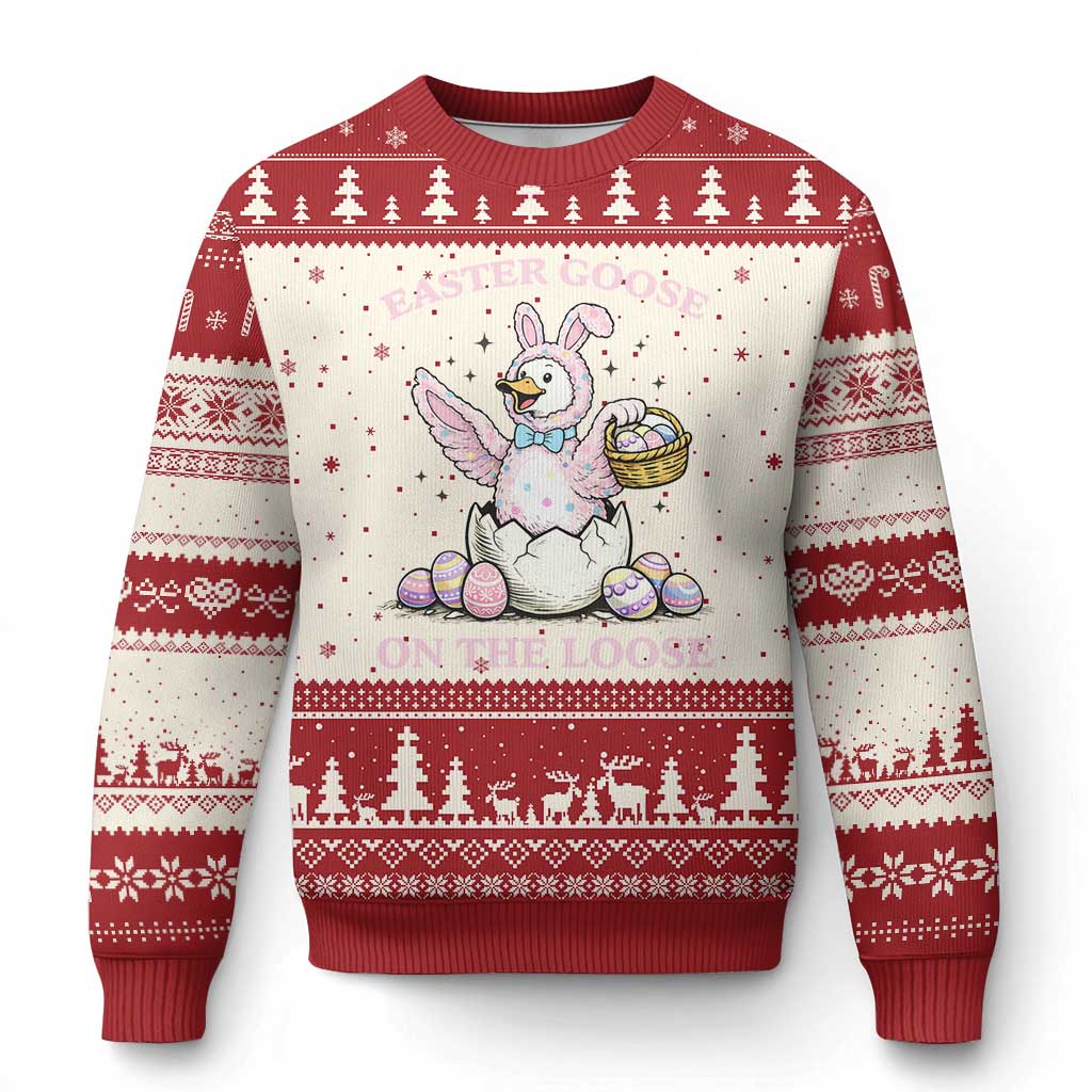 Easter Goose On The Loose Ugly Christmas Sweater Funny Easter Egg Hunt Gift TS12 Beige Red Print Your Wear