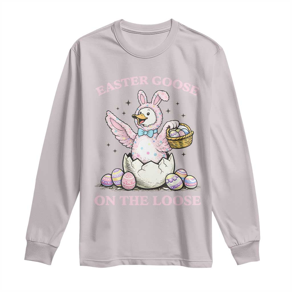 Easter Goose On The Loose Long Sleeve Shirt Funny Easter Egg Hunt Gift TS12 Ice Gray Print Your Wear
