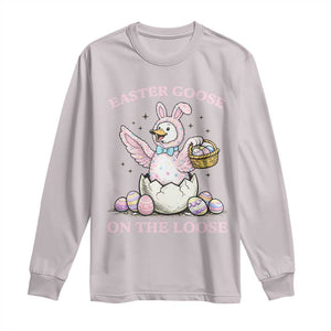 Easter Goose On The Loose Long Sleeve Shirt Funny Easter Egg Hunt Gift TS12 Ice Gray Print Your Wear