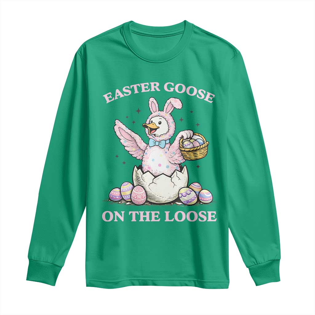 Easter Goose On The Loose Long Sleeve Shirt Funny Easter Egg Hunt Gift TS12 Irish Green Print Your Wear