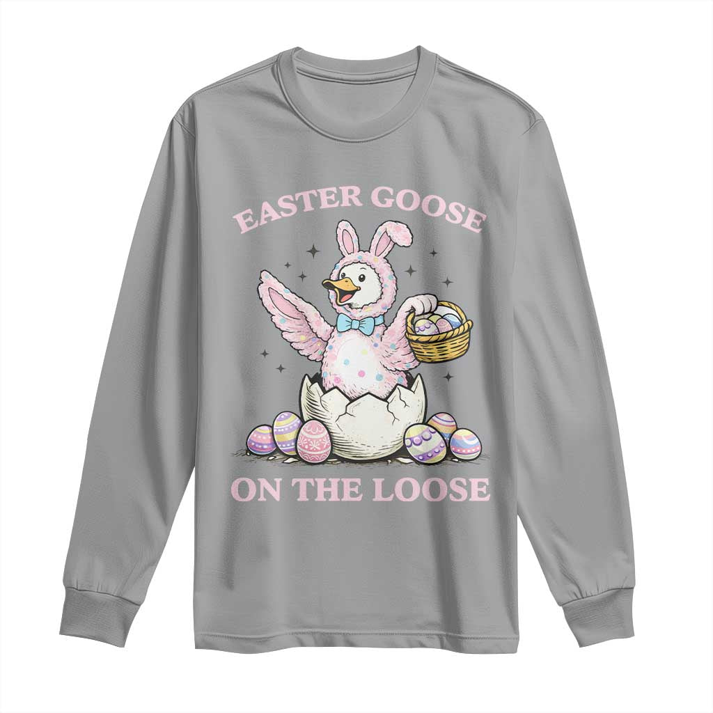 Easter Goose On The Loose Long Sleeve Shirt Funny Easter Egg Hunt Gift TS12 Sport Gray Print Your Wear